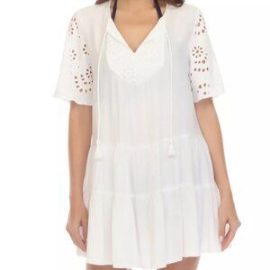 Raviya Eyelet Tiered Swim Cover-Up Dress White M